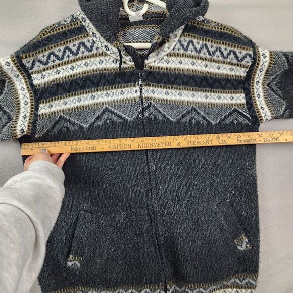 Genuine Artesanias Tuntaquimba Large Wool Aztec Hand Made Hooded Jacket - Picture 3 of 7